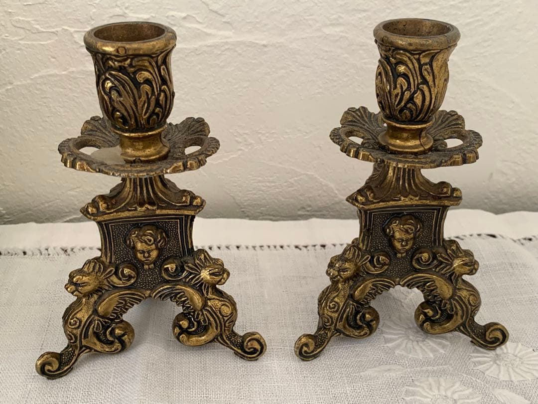 ヨーロッパ　蚤の市　キャンドルスタンド　天使　ペア　ブロカント