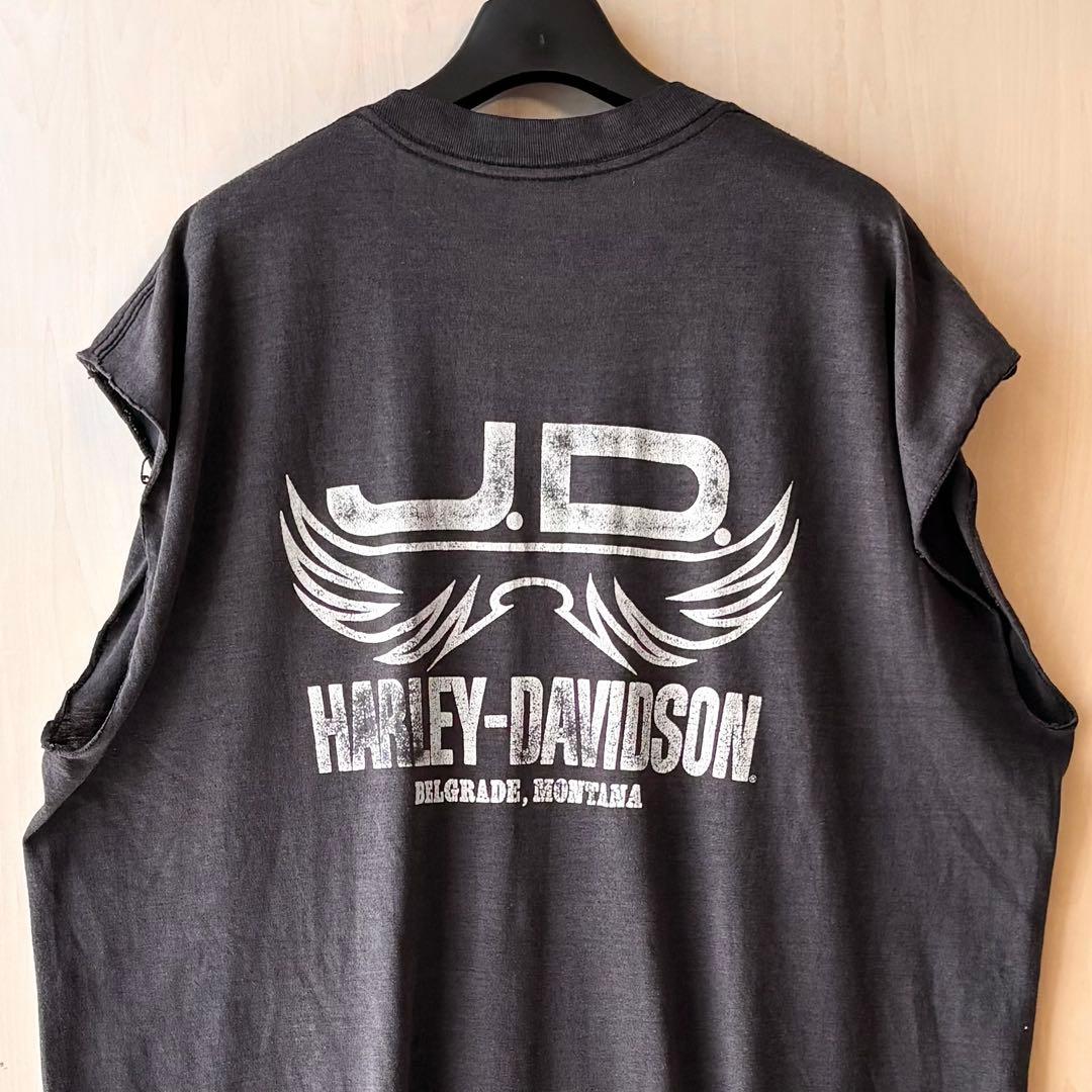 80s古着　ハーレーダビッドソン ノースリーブ　ポケット　両面プリントイーグル