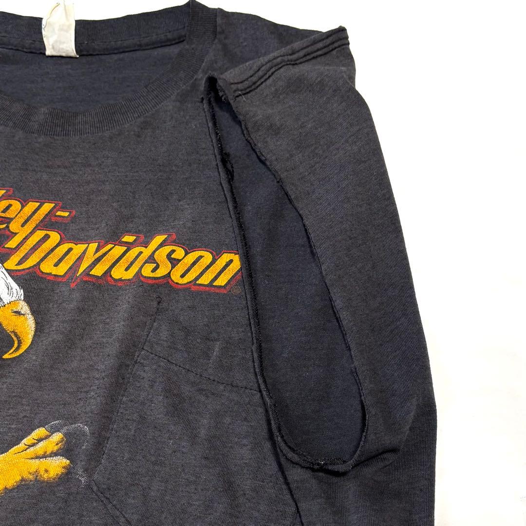 80s古着　ハーレーダビッドソン ノースリーブ　ポケット　両面プリントイーグル