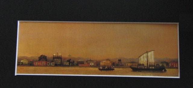 山本明比古、【ガンジス風景（音舟のいく岸辺）】、希少な額装用画集画