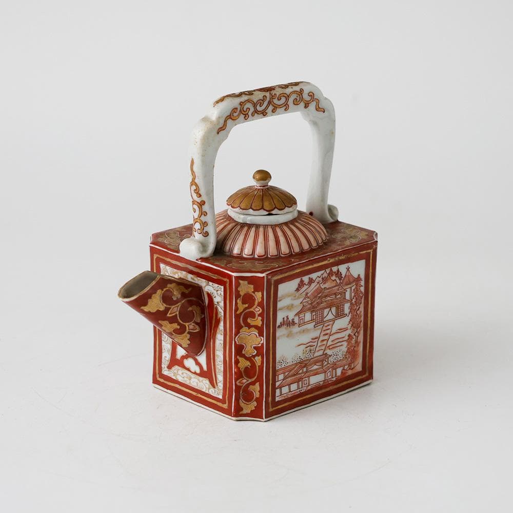 時代年代物 九谷焼 赤絵金彩唐草楼閣図 水注 酒器 煎茶器