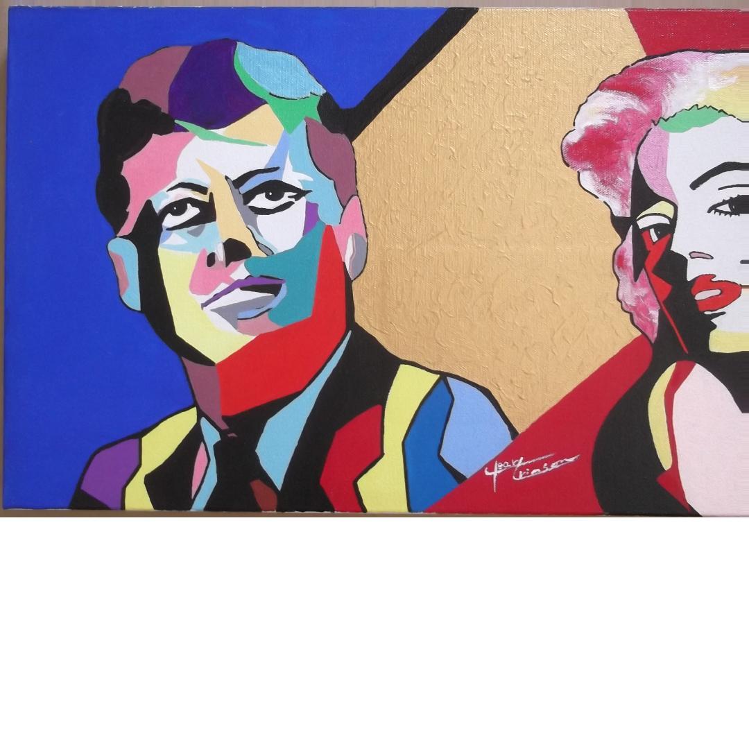 天才クリア・クリムゾンの真作保証作品　JFKとマリリン　変わったキャンバス