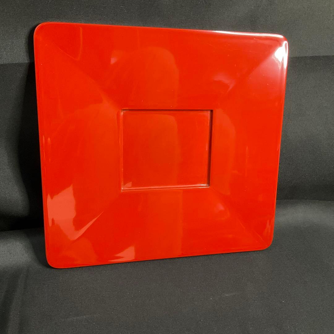 平安　鈴木光入造 朱　曽呂利盆 共箱あり そろり盆　花入置き