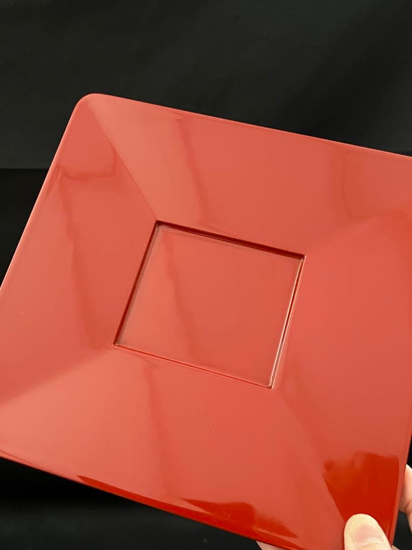 平安　鈴木光入造 朱　曽呂利盆 共箱あり そろり盆　花入置き