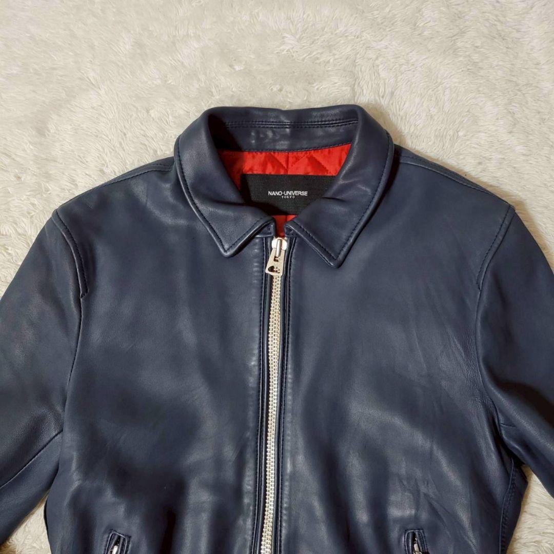 美品✨　ナノユニバース 羊革 ライダース ジャケット 紺 中綿 キルティング L