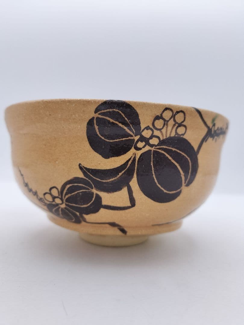 c443 茶碗 赤織部 人物唐花 佐藤和子 木箱 茶道具 古物