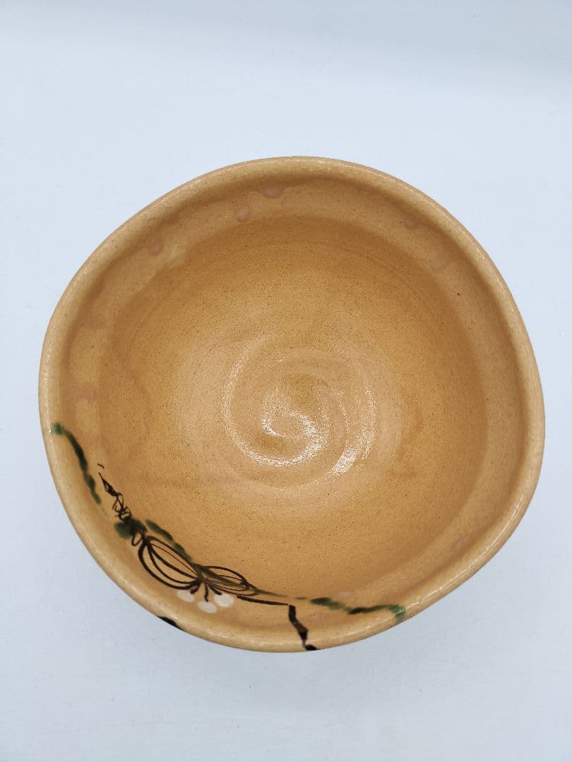 c443 茶碗 赤織部 人物唐花 佐藤和子 木箱 茶道具 古物