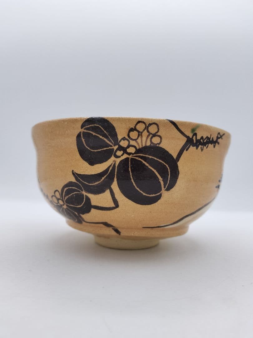 c443 茶碗 赤織部 人物唐花 佐藤和子 木箱 茶道具 古物