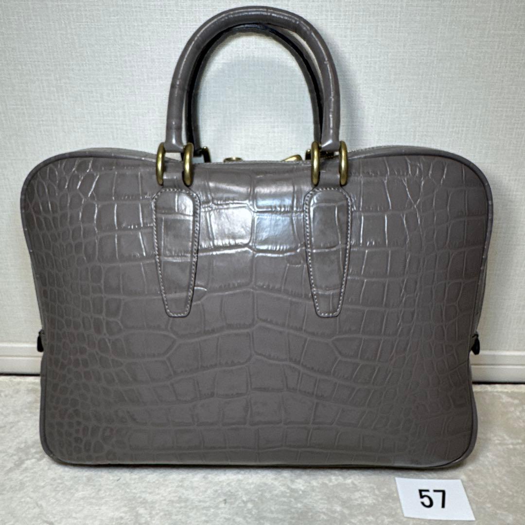 57 未使用　トフアンドロードストーン　ビジネスバッグ　レザー　型押し　グレー