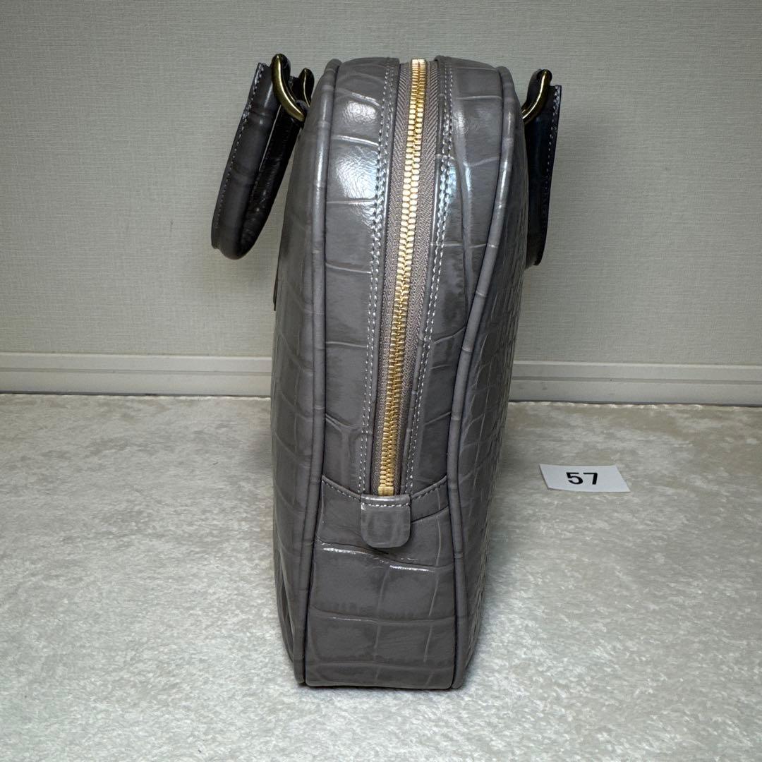 57 未使用　トフアンドロードストーン　ビジネスバッグ　レザー　型押し　グレー