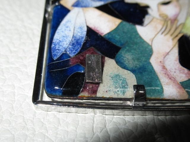 定価10万◆東郷青児 美人図 七宝焼き シルバー製チェーンのブローチとネックレス