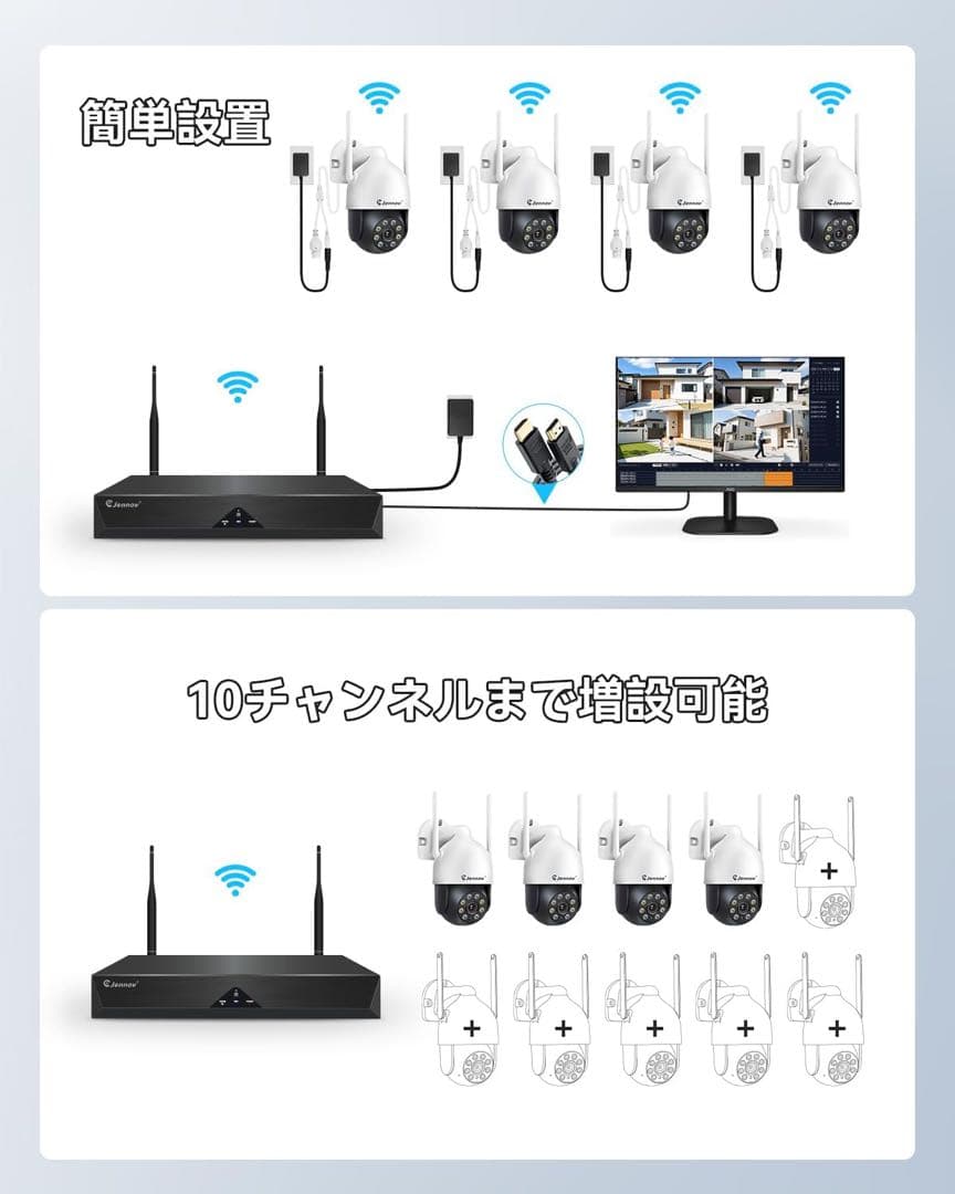 JENNOV防犯カメラ 屋外 ワイヤレス 500万画素対応 4台セット3TB内蔵