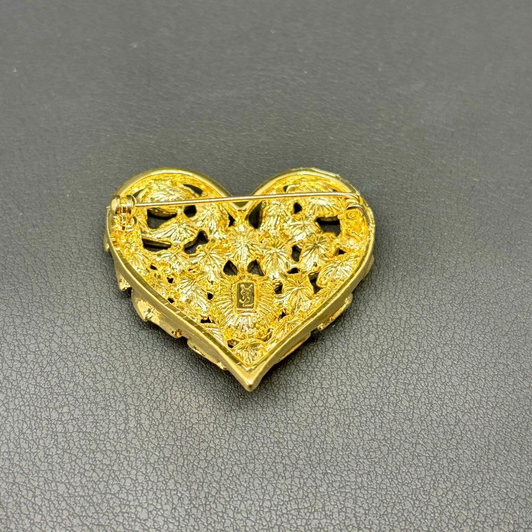 【希少】【美品】【イヴ・サンローラン】ハート カラーストーン ビジュー ブローチ