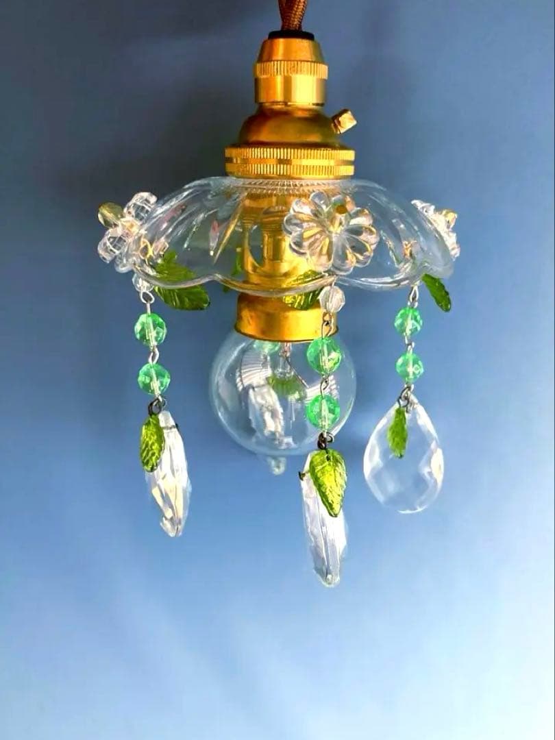 専用　ミニシャンデリア　【植物】　ウランガラスビーズ　フランス　超ミニシェード