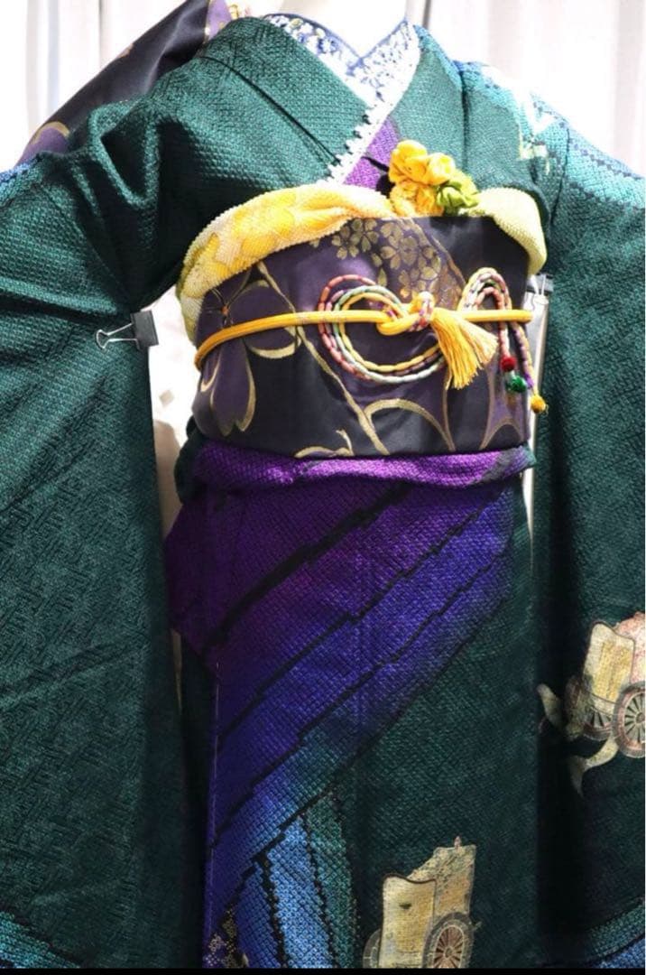 振袖フルセット✨振袖、帯、帯揚げ、帯締め、重ね襟とリボンの７点セット✨