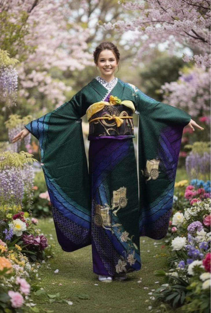 振袖フルセット✨振袖、帯、帯揚げ、帯締め、重ね襟とリボンの７点セット✨