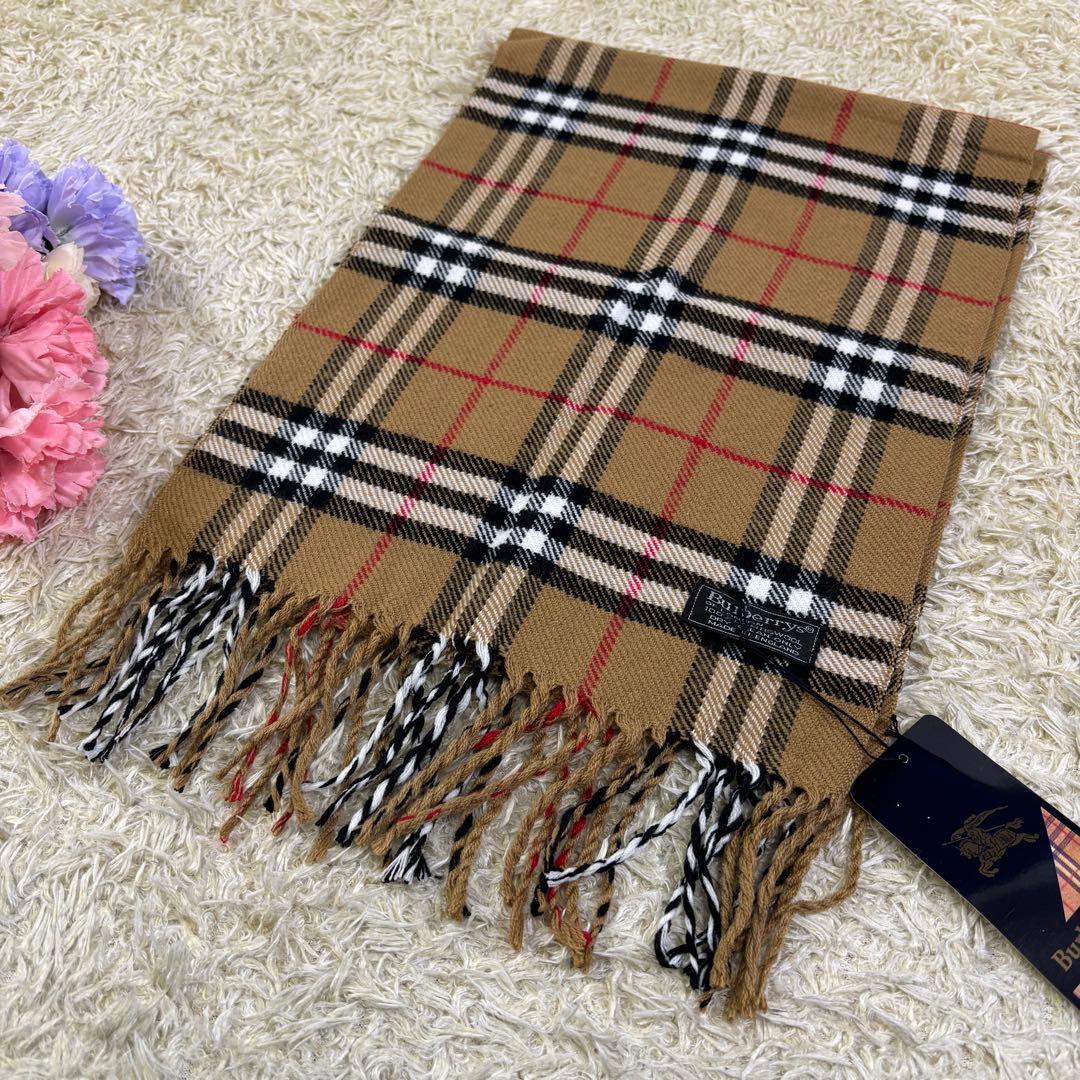 タグ付き新品　バーバリーズ　イギリス製　チェック柄　ウール　ロングマフラー