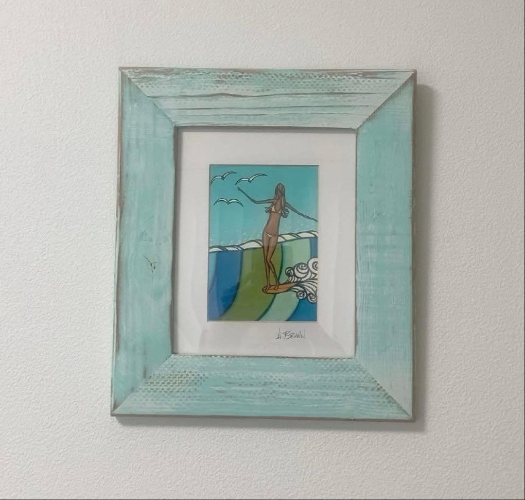 正規品　ヘザーブラウン ハワイアート 正規フレーム・額縁付き　サーフガール