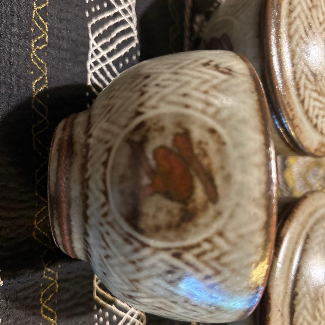 島岡達三　　地釉象嵌縄文汲出揃え