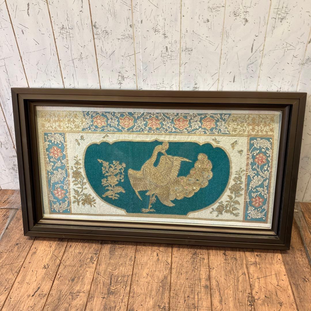 昭和レトロ 龍村美術織物 金孔雀図 刺繍画 壁掛け 絵画 アート 芸術 美術
