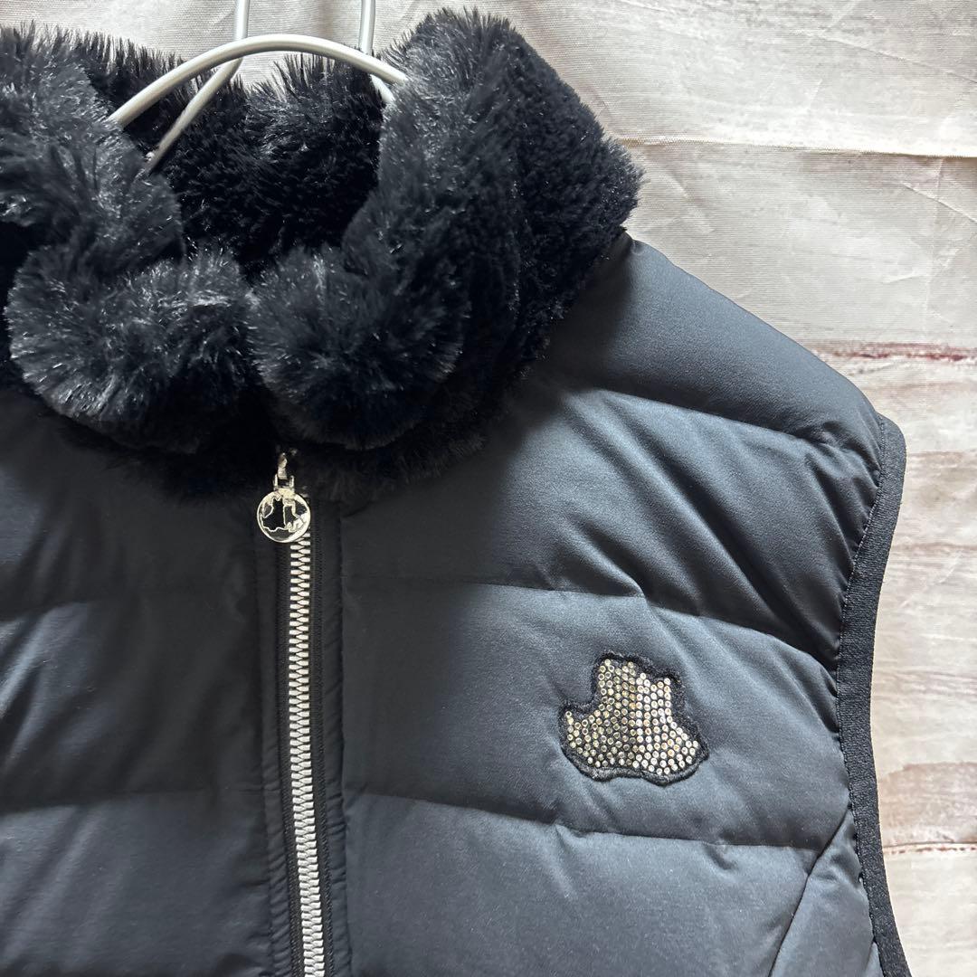 Black&White ファー付き ロングダウンベスト ロゴ スワロ ゴルフ