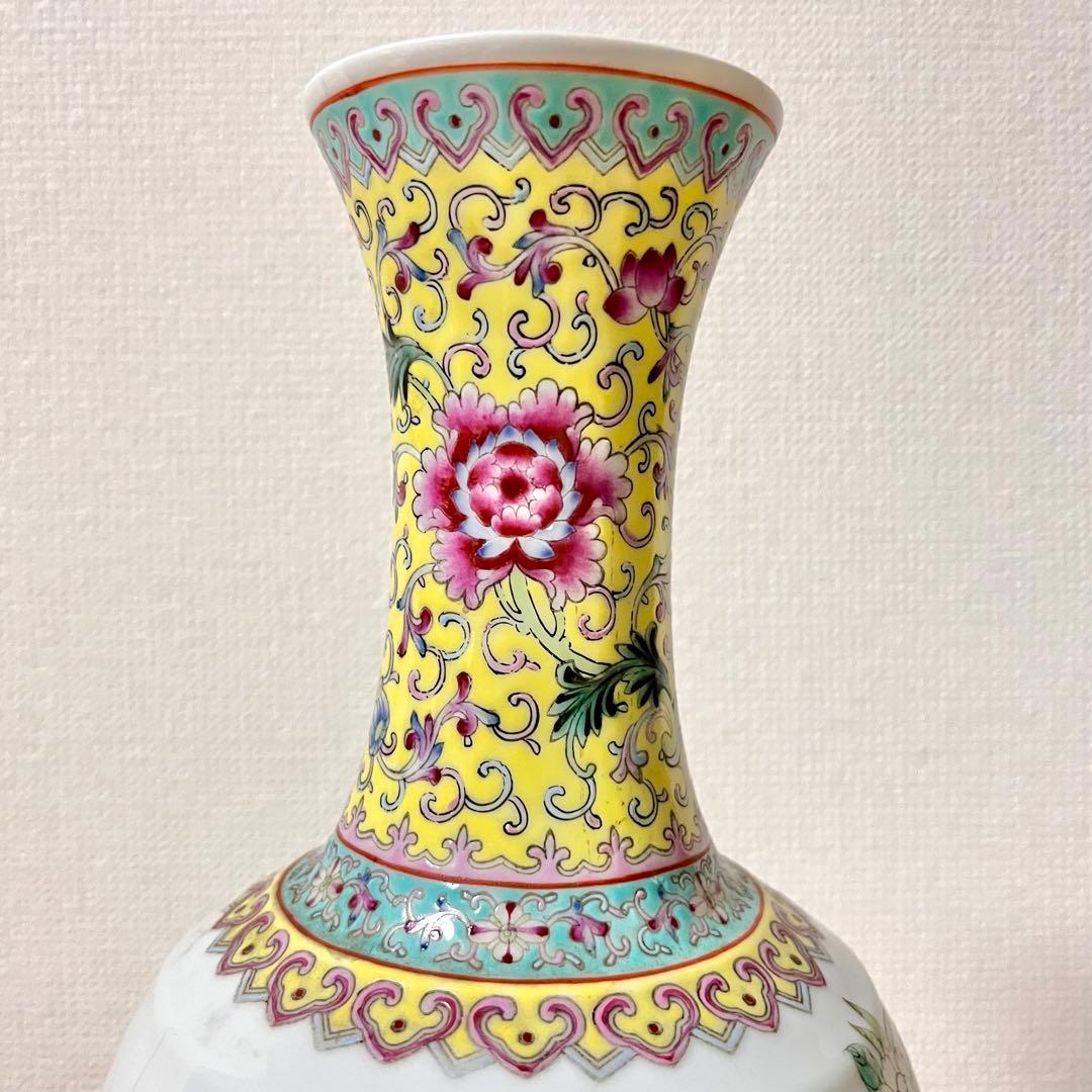 ★アンティーク　乾隆年製 花鳥文中国花器　詩文款　唐物　花瓶　花器　壺