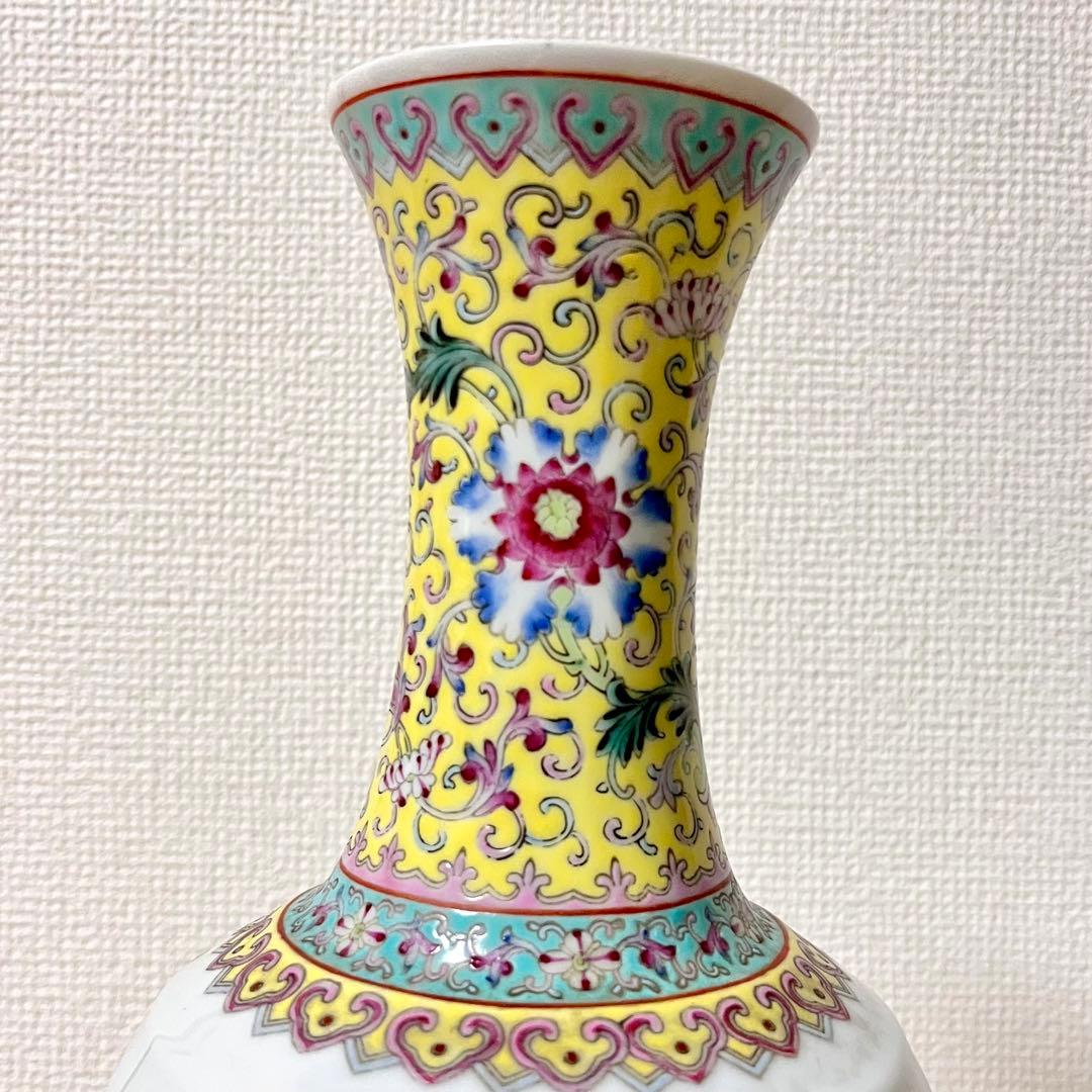 ★アンティーク　乾隆年製 花鳥文中国花器　詩文款　唐物　花瓶　花器　壺