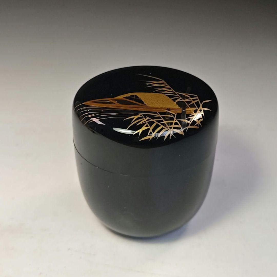 イ777 棗『塗師　松斉』『曳舟蒔絵　中棗　共箱』茶器　茶入　茶道具