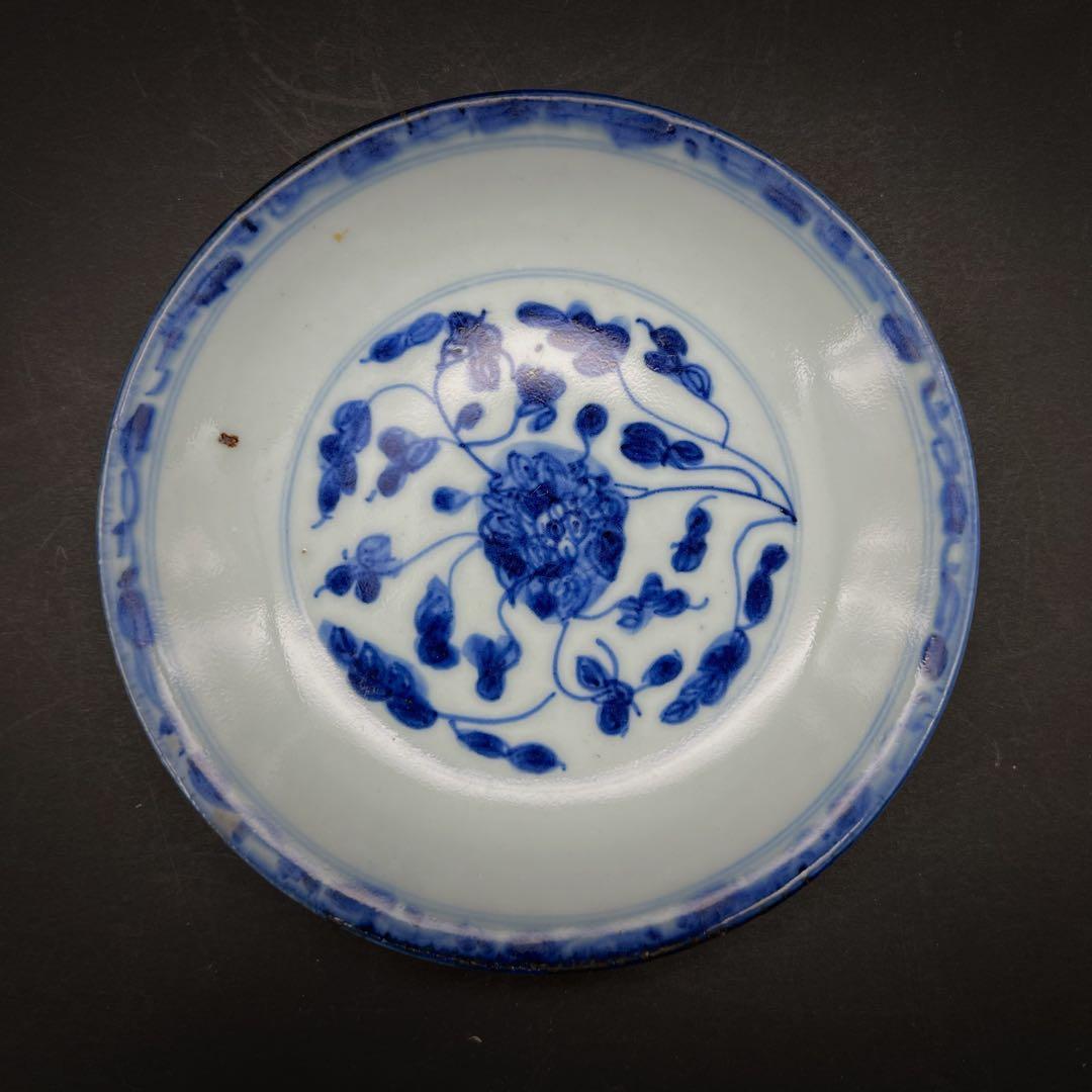 中国美術 古玩 青華染付 花卉紋樣皿 大清乾隆年製