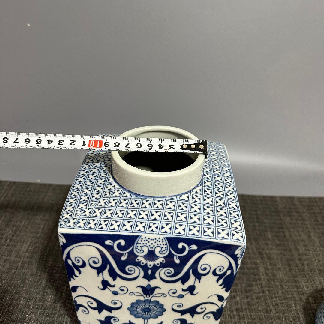 景徳鎮 青花磁器四方壺 応接間玄関 書斎 置物 装飾品 工芸品