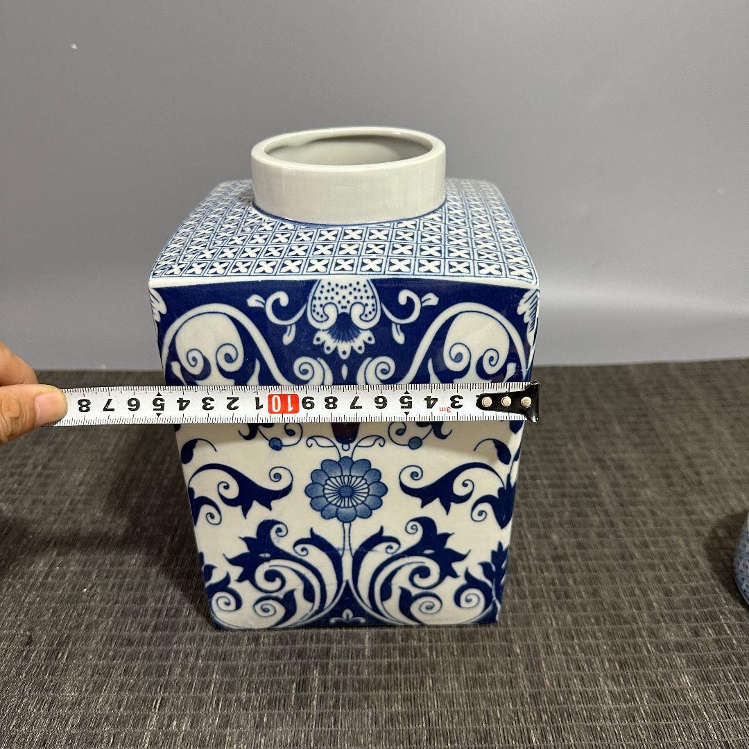 景徳鎮 青花磁器四方壺 応接間玄関 書斎 置物 装飾品 工芸品