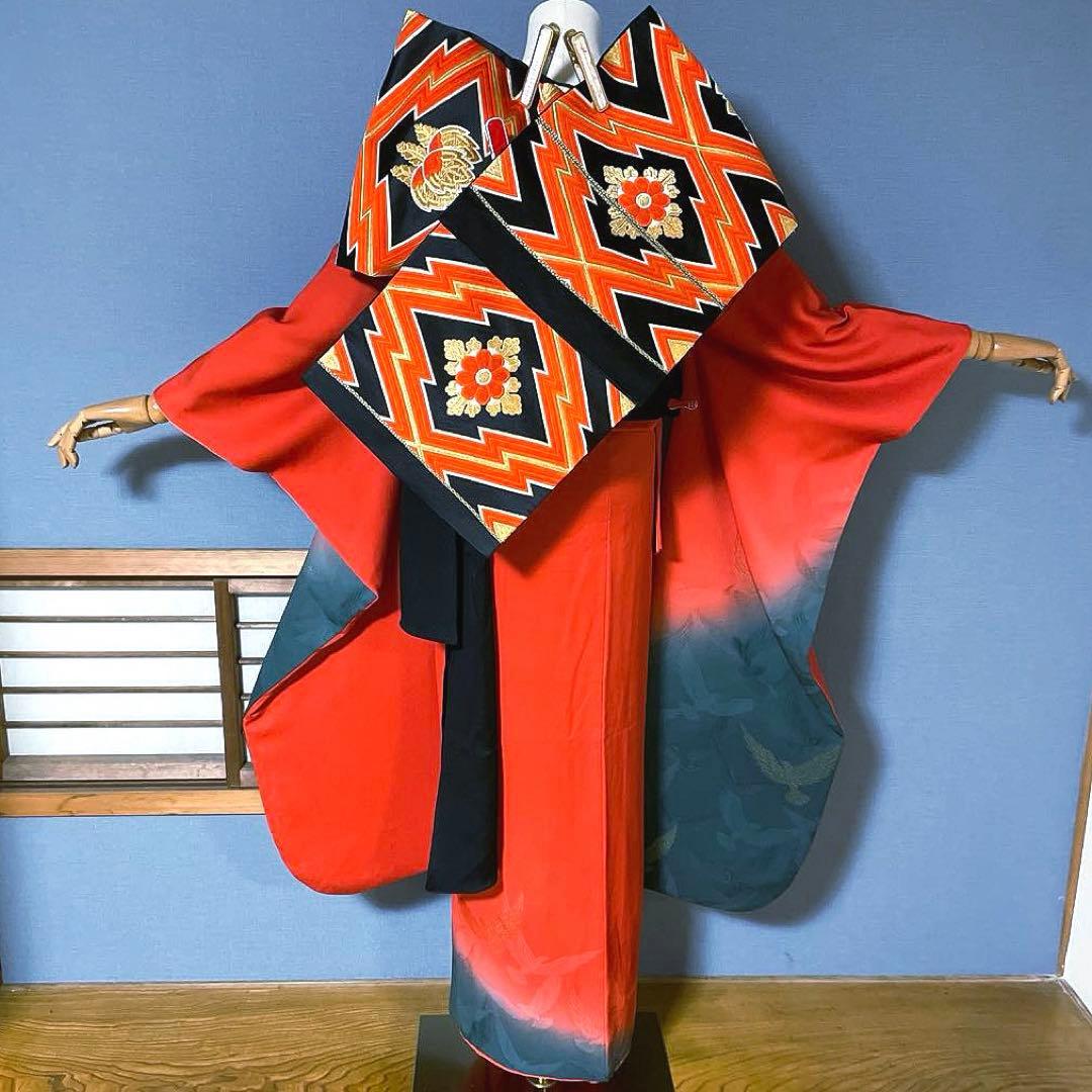 振袖フルセット　斉藤三才　染色作家　成人式振袖　振袖　朱色