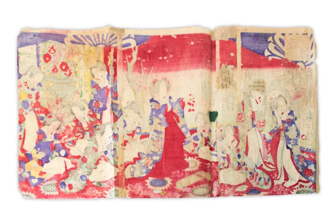 M▽歌川周重 亀井戸梅やしき御遊覧の図 木版画 美人画 浮世絵 錦絵 (063)