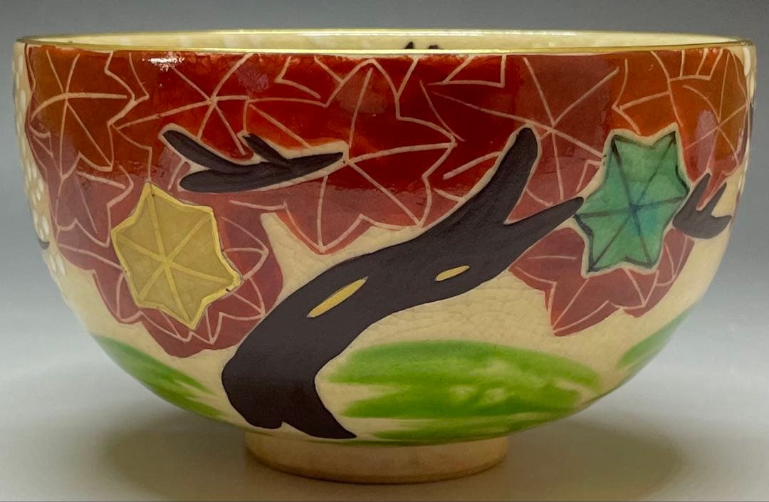 色絵雲錦　茶碗　仁清焼　京焼　在銘　作家作品　共箱　C9667