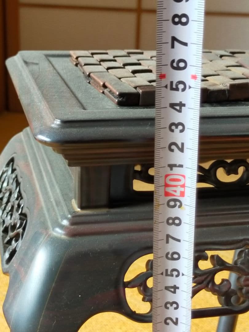 値下香炉台 花台 透かし彫り 盆栽台 和風 四つ足　木製　中古