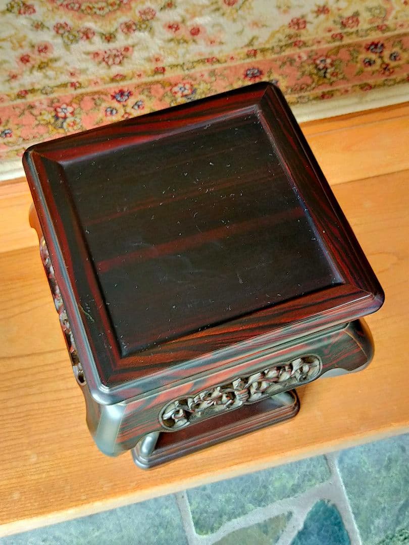 値下香炉台 花台 透かし彫り 盆栽台 和風 四つ足　木製　中古