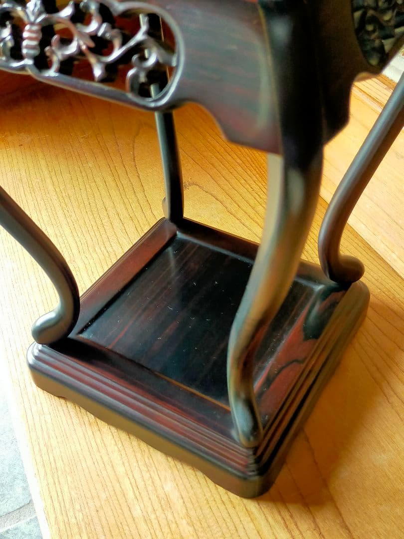 値下香炉台 花台 透かし彫り 盆栽台 和風 四つ足　木製　中古