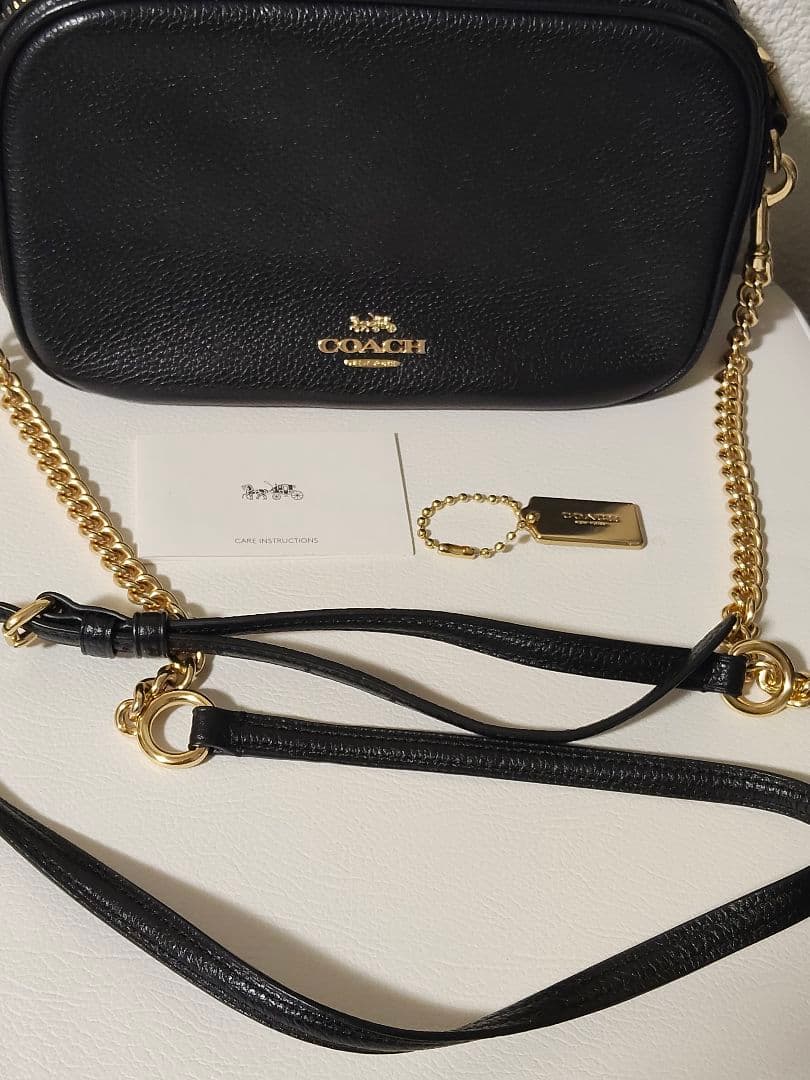 COACH ブラック　レザー　ショルダー　バッグ　黒　ロゴ　チェーン　コーチ