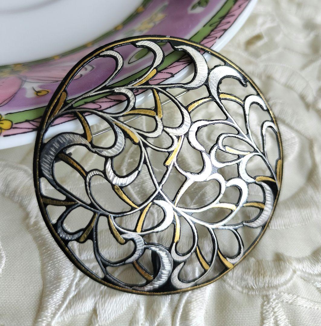 京都伝統工芸 中嶋象嵌 透かし唐草 ブローチ 兼 ペンダントトップ 2way
