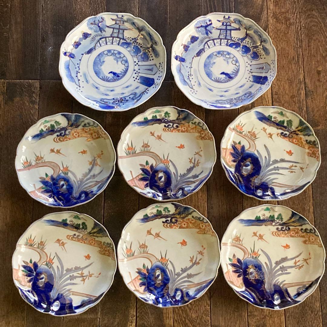 伊万里 皿 染付 金彩 色絵 6枚 染付金彩2枚