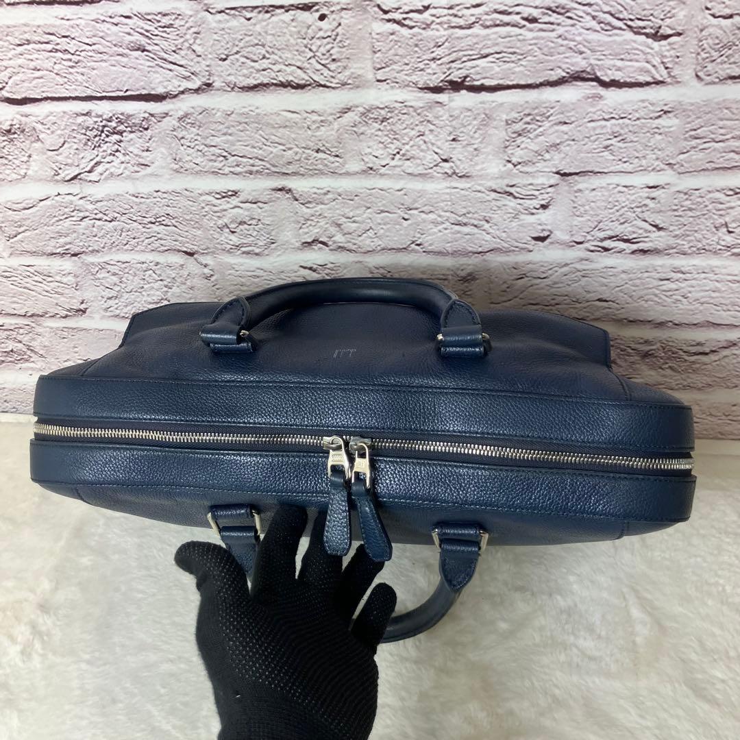ダンヒル✨ベルグレイヴ グレインカーフレザー A4 ビジネスバッグ ネイビー