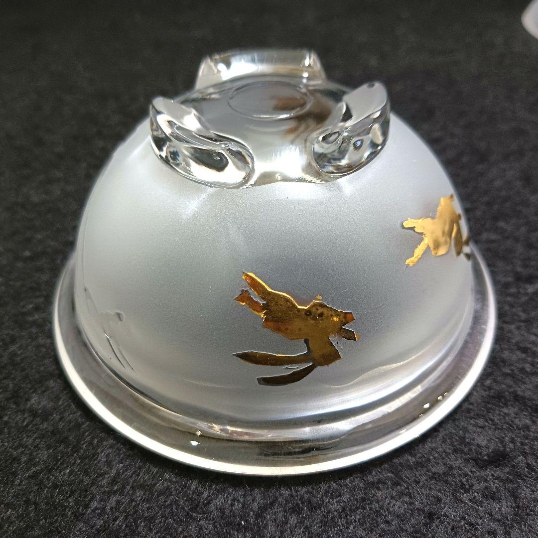 Y3279-3 ガラス製 金彩ウサギ文 蓋付碗 ガラス碗 2客セット