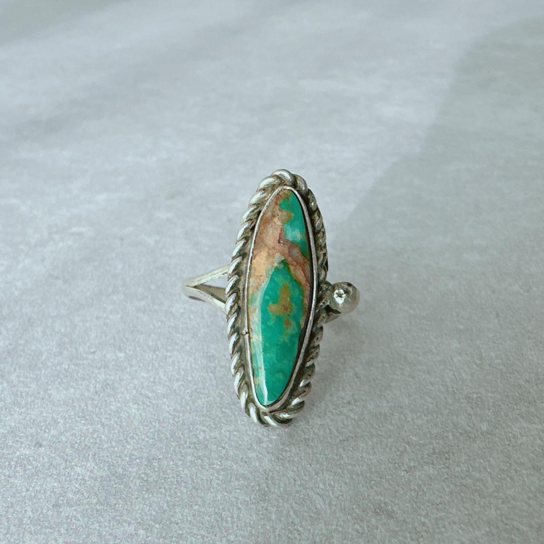 【J338】ヴィンテージ　ナバホ　ターコイズ　オーバル　シルバーリング　11号