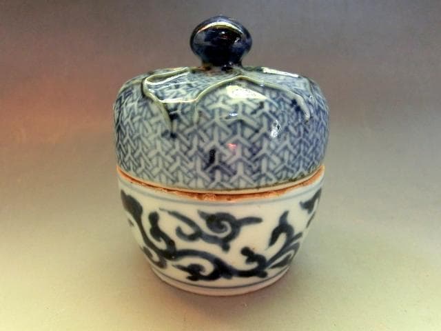 香合■南京古染付 擬宝瑞香合 呉須 桐箱 お茶道具 珍品 時代物 骨董品 希少■