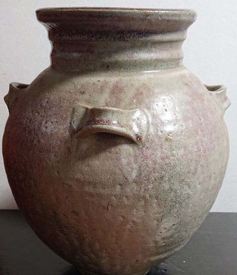 希少 益子焼 坂田甚内 造 窯変四耳壺 共箱 初期作