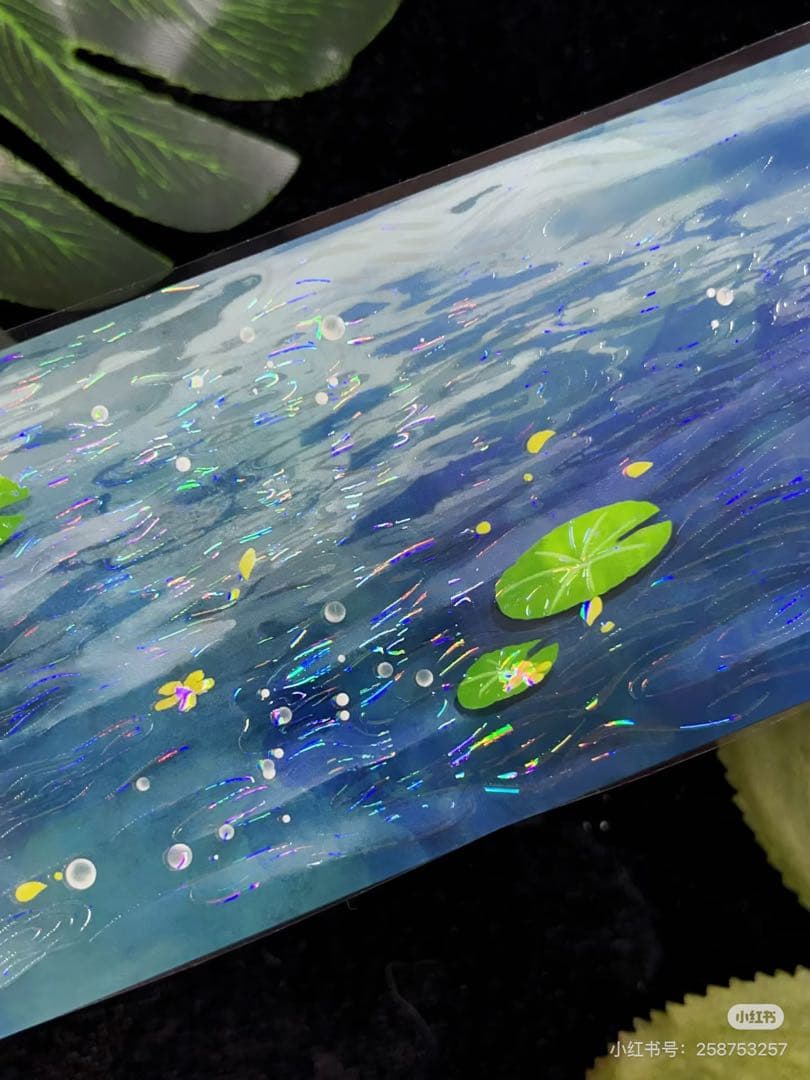 【9415】海外　マステ　6m巻　貝殻光マスキングテープ　夜　湖面　背景系