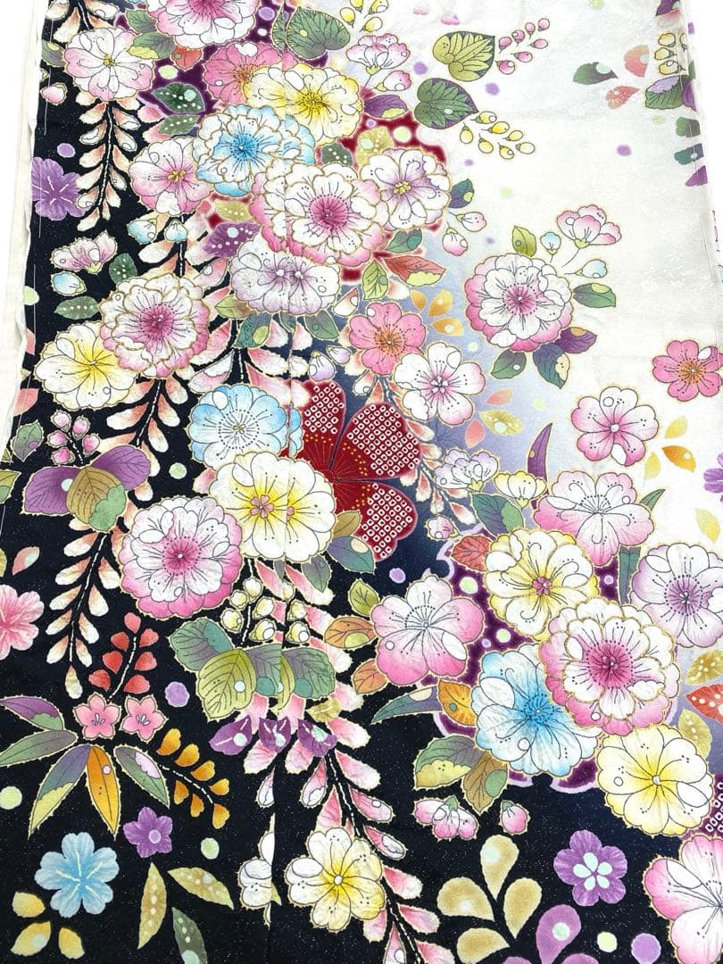 振袖 仮絵羽 辻ヶ花 金彩 銀通し 舞台衣装 正絹 未仕立て品 八掛付き
