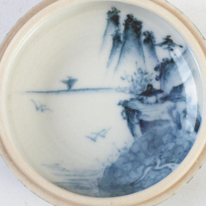 茶道具　京焼　高橋道八造　染付　山水文　香合　紫野　小田雪窓極め箱　V　9733