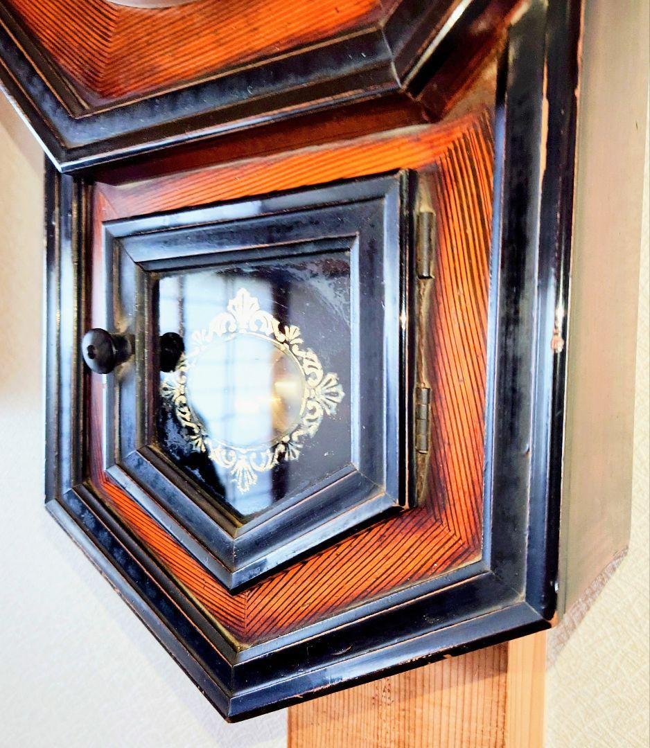 〈完動・美品〉小型八角合長ゼンマイ振り子時計　アンティーク古時計