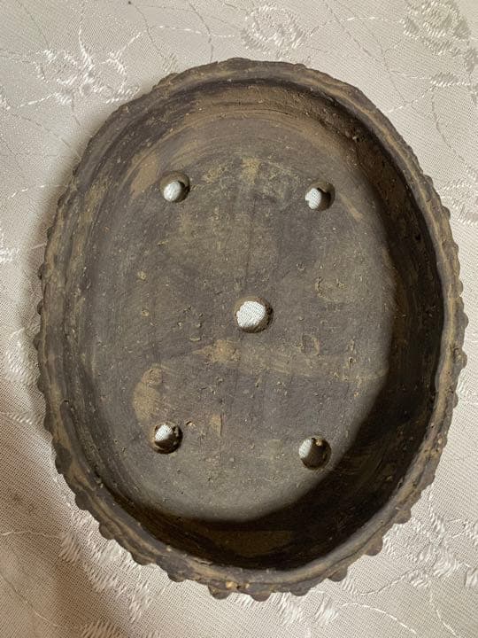 吉村秀峰　楕円　盆栽鉢　太鼓